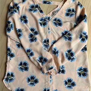 Floral Blouse with Blue and Cream Flowers